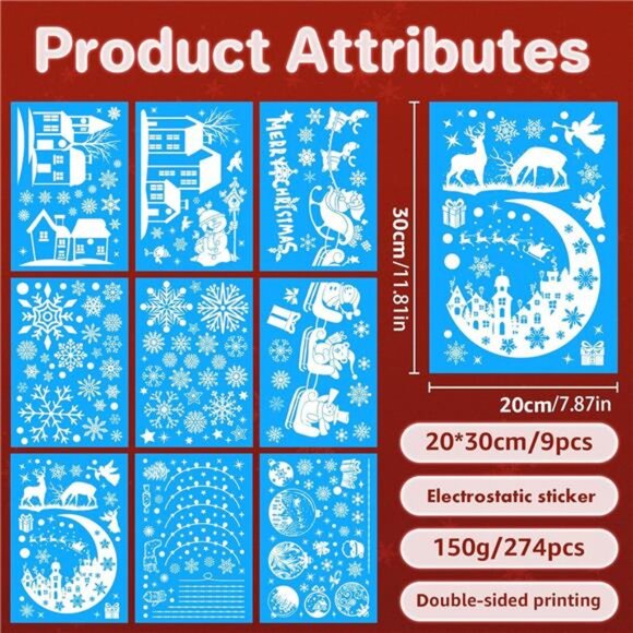 277 Pcs Christmas Window Stickers - Double Sided Moon & House Decals for Home - Picture 2 of 8